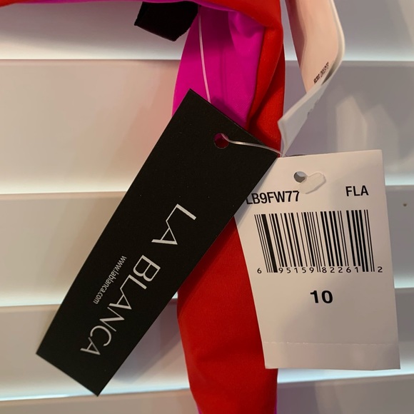 NWOT La Blanca Reversible Padded Halter Bikini Top Pink/Red Size 10 - Picture 4 of 4